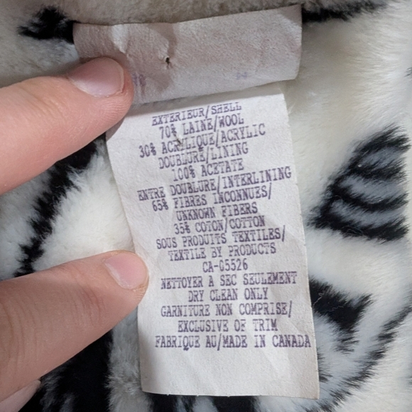 Vintage Black and White Roman Numerical Clock Pattern Coat Faux Fur Women 44 M - Picture 8 of 9